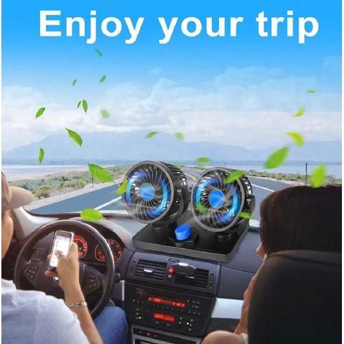 ModifyStyle Car Dashboard 12V Electric Fan With Dual Head 360 Degree Rotatable-Black,Blue