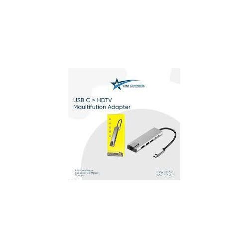 TypeC Interface Hub, Ethernet Adapter USB3.0 TF Memory Cards USB C Female Port for IPad Pro//Type C Devices RJ45 Ethernet Mini SDTF OTG Adapter With 4K HDMI -Silver