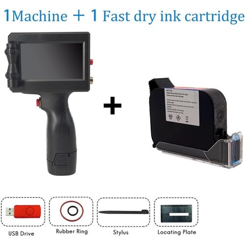 12.7mm Intelligent Handheld Printer Code Qr Code Logo Touch Screen Free Encryption Fast Drying Inkjet Printer for Barcode Production Date Logo Serial Number Variable QR Code Coding Machine Printing Production Date Batch Number- Black
