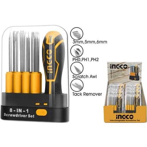 INGCO 9 Pcs Interchangeable Screwdriver Set - Orange / Black