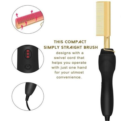 Electric Hot Comb For All Hair Types - Gold.