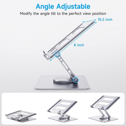 Adjustable Laptop Stand with 360 Rotating Base, Computer Stand Ergonomic Laptop Riser for Collaborative Work Dual Rotary Shaft Fully Foldable for Easy Storage Fits All Laptops up to 15.6 inches- Silver