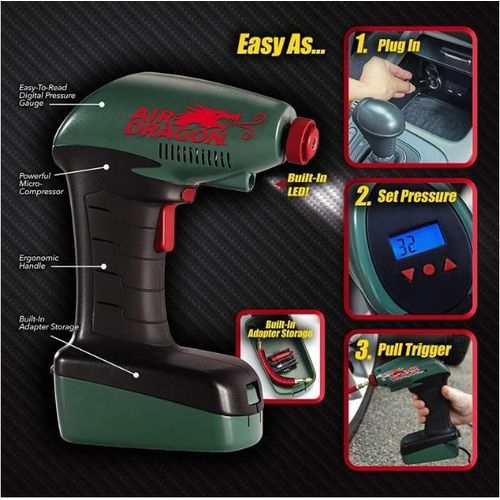 Air Dragon Air Comressor Inflator For Car Tyres, Balls, Balloons, Etc - Black,