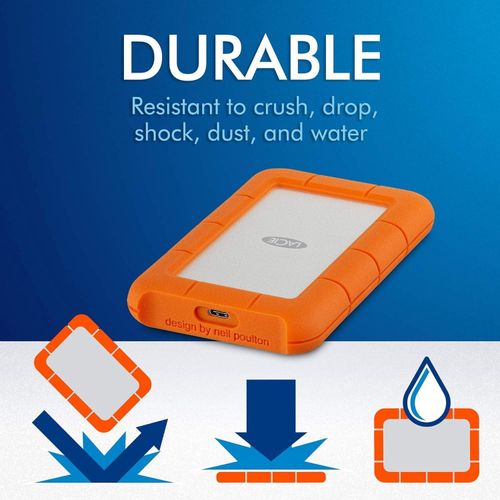 Rugged USB-C 2TB External Hard Drive Portable HDD – USB 3.0 compatible, Drop Shock Dust Rain Resistant, for Mac and PC Computer Desktop Workstation Laptop, 1 Month Adobe CC (STFR2000800) -Orange