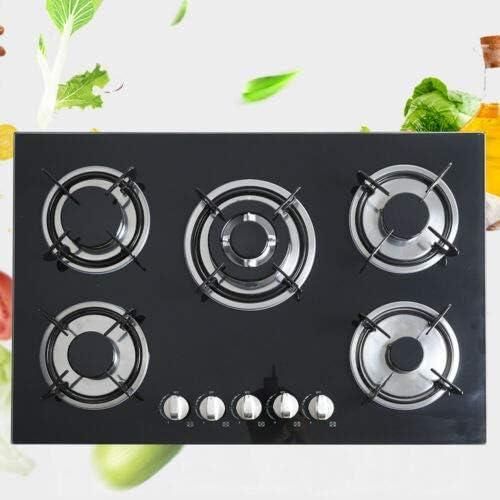 Digiwave 30'' Black Gas Stove Tempered Glass Panel Built-in Gas Cooktop 5 Burners Countertop LPG/NG Gas Hob Five Fuel Oven Gas Cooktops Stove Gas Cooker for Griddle, Pan- Black