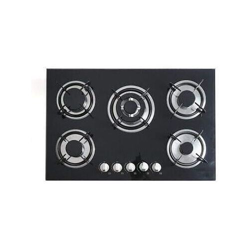Digiwave 30'' Black Gas Stove Tempered Glass Panel Built-in Gas Cooktop 5 Burners Countertop LPG/NG Gas Hob Five Fuel Oven Gas Cooktops Stove Gas Cooker for Griddle, Pan- Black