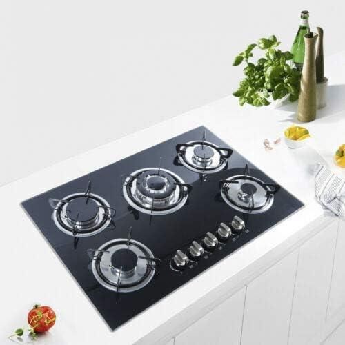Digiwave 30'' Black Gas Stove Tempered Glass Panel Built-in Gas Cooktop 5 Burners Countertop LPG/NG Gas Hob Five Fuel Oven Gas Cooktops Stove Gas Cooker for Griddle, Pan- Black
