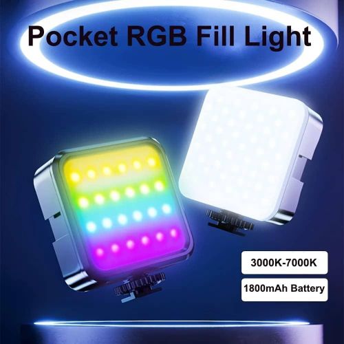 Video Light, Camera Light, 360&deg; Full Color Portable Photography Lighting, CRI 95+ 3000K-7000K LED Video Light, 1800mAh Rechargeable Selfie Light With 3 Cold Shoe Mounts- Multicolor