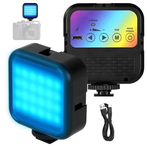 Video Light, Camera Light, 360° Full Color Portable Photography Lighting, CRI 95+ 3000K-7000K LED Video Light, 1800mAh Rechargeable Selfie Light With 3 Cold Shoe Mounts- Multicolor