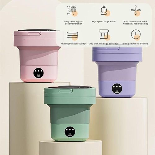 6.5L Silicone Foldable Washing Machine, Portable Low Noise Electric Collapsible Washing Machine, Mini Laundry Machine for Bathroom Travel Camping RV and Laundry
