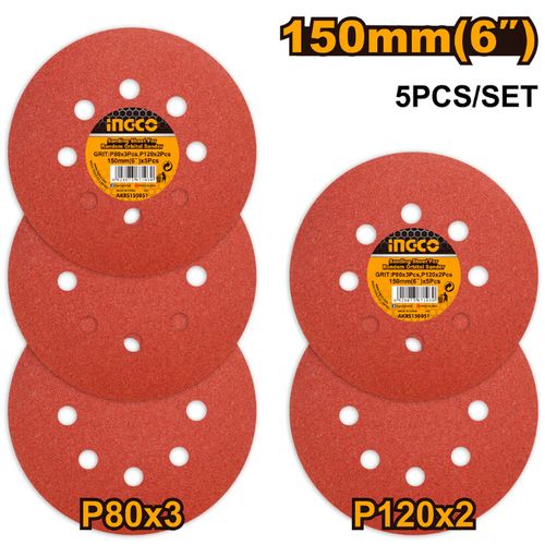 INGCO AKRS150051 Sanding Sheet for Random Orbit Sander 5pcs/Set - Orange