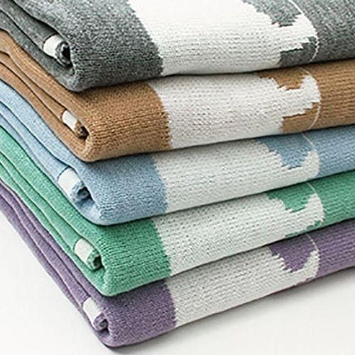 Cartoon Elephant Printed Baby Blanket Knitted Newborn Swaddle Wrap Blankets
