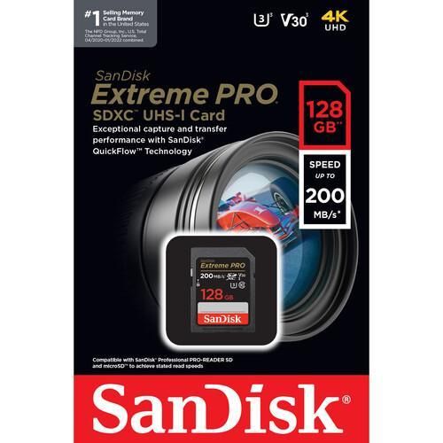 128GB Extreme PRO UHS-I SDXC Memory Card C10, U3, V30, 4K UHD, SD Card - SDSDXXD-128G-GN4IN - Black