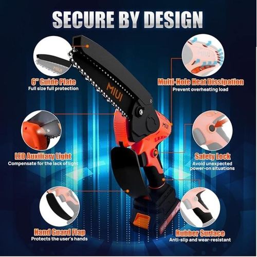 Chainsaw 6 Inch, Portable and Rechargeable -Black