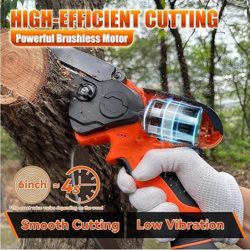 Chainsaw 6 Inch, Portable and Rechargeable -Black