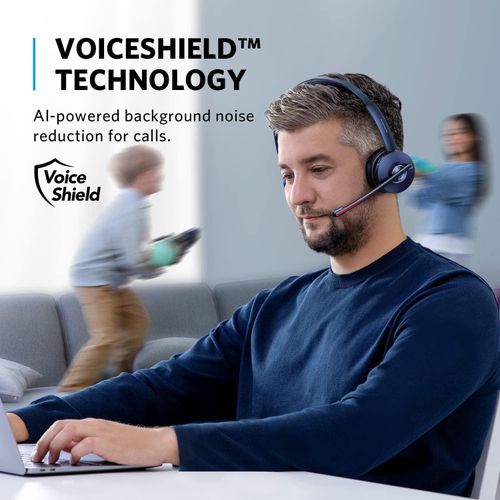 PowerConf H700 with Charging Stand, Bluetooth Headset with Microphone, Active Noise Cancelling, Audio Recording and Meeting Transcription, AI-Enhanced Calls, Compatible with Conference Platforms -Black