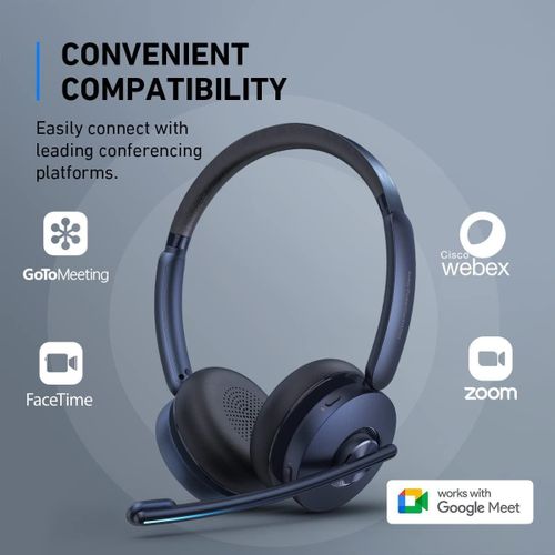 PowerConf H700 with Charging Stand, Bluetooth Headset with Microphone, Active Noise Cancelling, Audio Recording and Meeting Transcription, AI-Enhanced Calls, Compatible with Conference Platforms -Black
