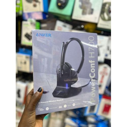 PowerConf H700 with Charging Stand, Bluetooth Headset with Microphone, Active Noise Cancelling, Audio Recording and Meeting Transcription, AI-Enhanced Calls, Compatible with Conference Platforms -Black