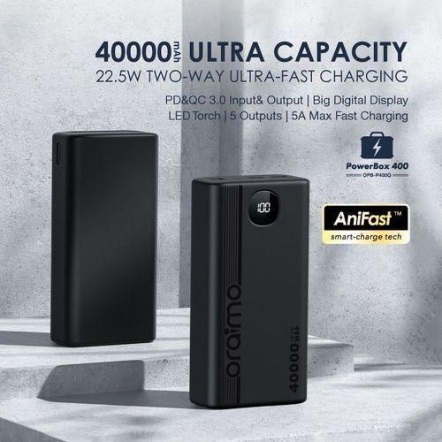 40000mAh PowerBox Ultra Charging Power Bank 400 22.5W PD QC 3.0 Ultra-high Capacity- Black