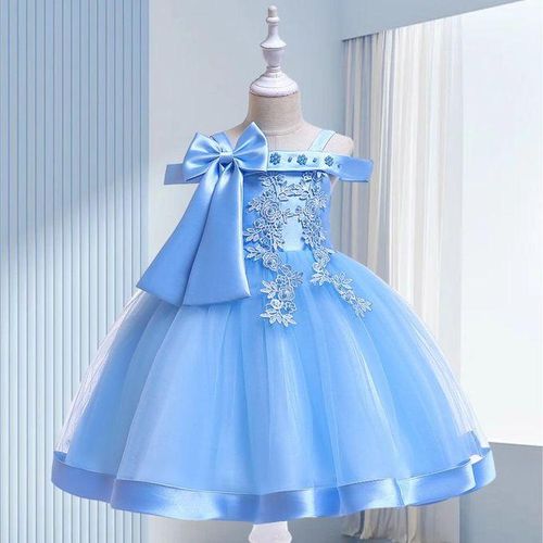 Fashion Flower Girls Dress Flower Embroidery Sleeveless Tulle Dress with Bow for Formal Pegeant Dance Gown NO5272