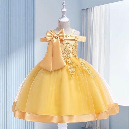Fashion Flower Girls Dress Flower Embroidery Sleeveless Tulle Dress with Bow for Formal Pegeant Dance Gown NO5272