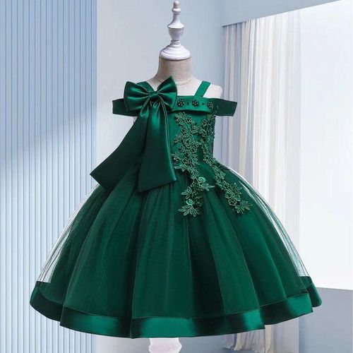 Fashion Flower Girls Dress Flower Embroidery Sleeveless Tulle Dress with Bow for Formal Pegeant Dance Gown NO5272