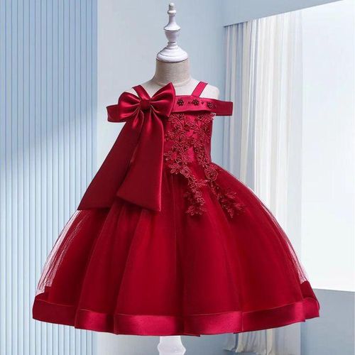 Fashion Flower Girls Dress Flower Embroidery Sleeveless Tulle Dress with Bow for Formal Pegeant Dance Gown NO5272