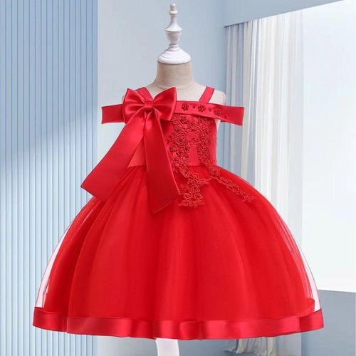 Fashion Flower Girls Dress Flower Embroidery Sleeveless Tulle Dress with Bow for Formal Pegeant Dance Gown NO5272
