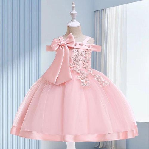 Fashion Flower Girls Dress Flower Embroidery Sleeveless Tulle Dress with Bow for Formal Pegeant Dance Gown NO5272