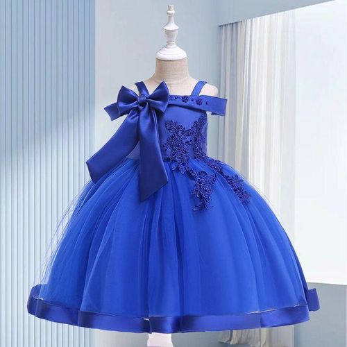 Fashion Flower Girls Dress Flower Embroidery Sleeveless Tulle Dress with Bow for Formal Pegeant Dance Gown NO5272