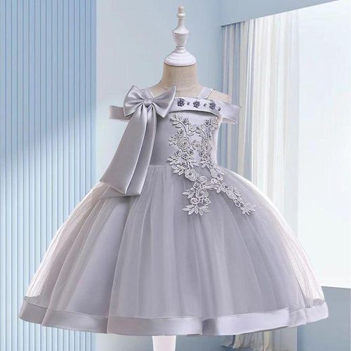 Fashion Flower Girls Dress Flower Embroidery Sleeveless Tulle Dress with Bow for Formal Pegeant Dance Gown NO5272