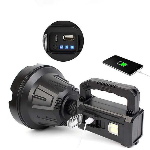Rechargeable Waterproof Waterproof Outdoor searchlight Super Bright Tactical Handheld Spotlight Flashlight Lantern Type LED Flashlight Handheld Lantern- Black