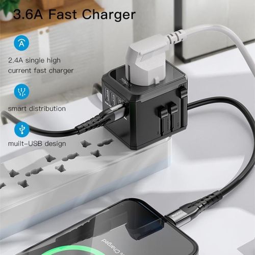 Type-C Ports Multi-function MC10 Universal Travel Adapter Plug 3 USB + 1 USB-C Port