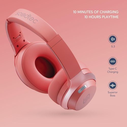 Soundtec By Porodo Eclipse Wireless Headphone with ENC Noise Cancellation, High-Clarity Mic, Pure Deep Bass, Up to 50 Hours Playtime, Bluetooth V5.3 -Multicolor