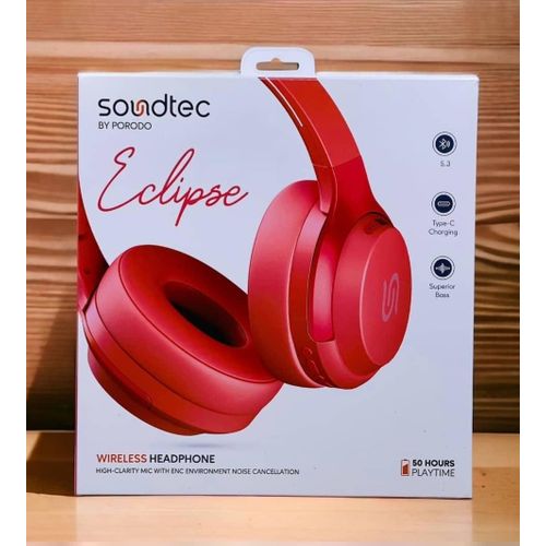 Soundtec By Porodo Eclipse Wireless Headphone with ENC Noise Cancellation, High-Clarity Mic, Pure Deep Bass, Up to 50 Hours Playtime, Bluetooth V5.3 -Multicolor