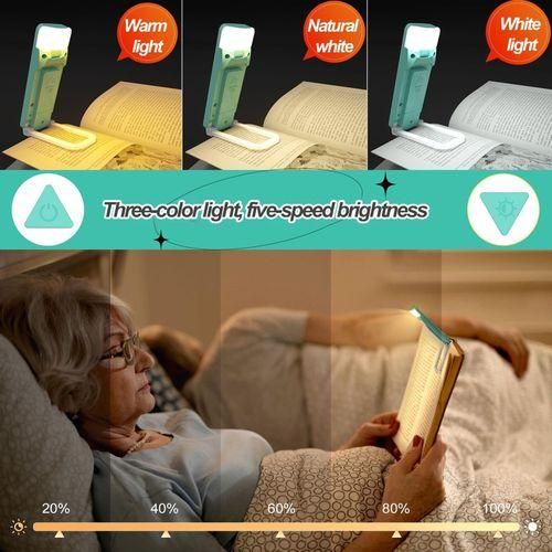 Book Lamp Rechargeable Led Reading Light with Timer 3 Colors Clipon Sky Blue