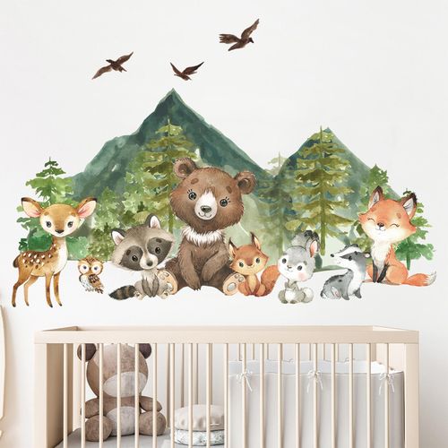 2 Animal Theme Nursery Wall Decal Self Sticky Home