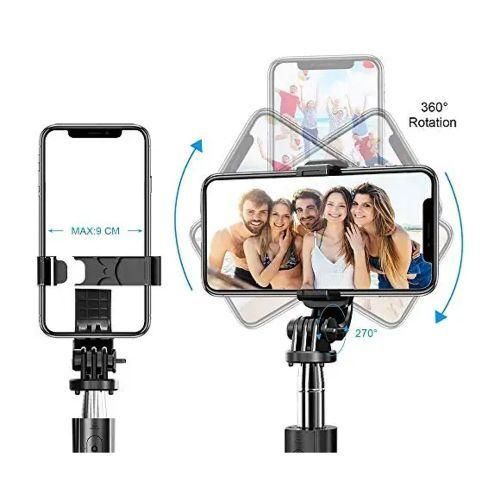 4 in1 Wireless Selfie Stick with Bluetooth Remote and Mobile Tripod, Black.