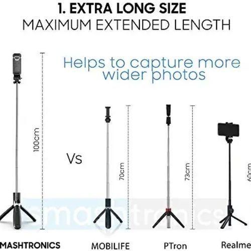 4 in1 Wireless Selfie Stick with Bluetooth Remote and Mobile Tripod, Black.