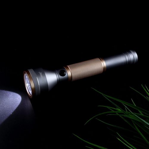 Geepas Rechargeable LED Flashlight with Power Bank, Sturdy Housing with 340 Lumens Bright Light-Multi