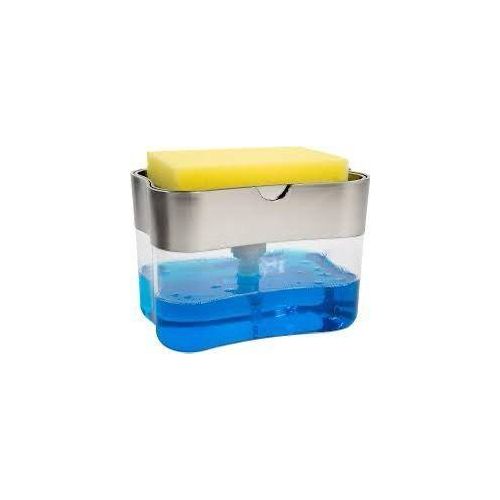 2 in 1 Countertop Dish Washing Liquid Soap Dispenser Pump With Sponge Holder Hand Sink Caddy Organiser Tidy- White.
