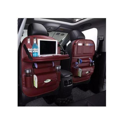 1-Piece Leather Car Backseat Organizer with Foldable Table Tray, Babies Toys Storage Holder, Multi-Colours.