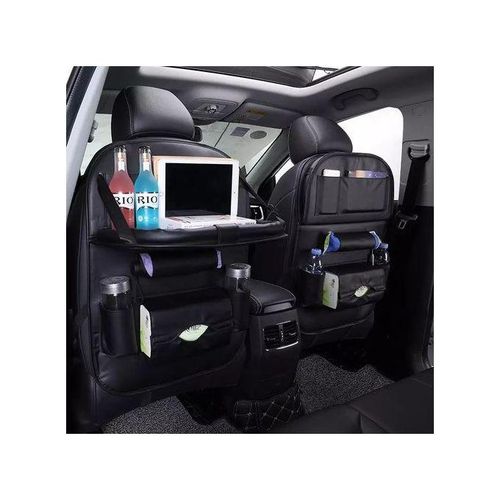 1-Piece Leather Car Backseat Organizer with Foldable Table Tray, Babies Toys Storage Holder, Multi-Colours.