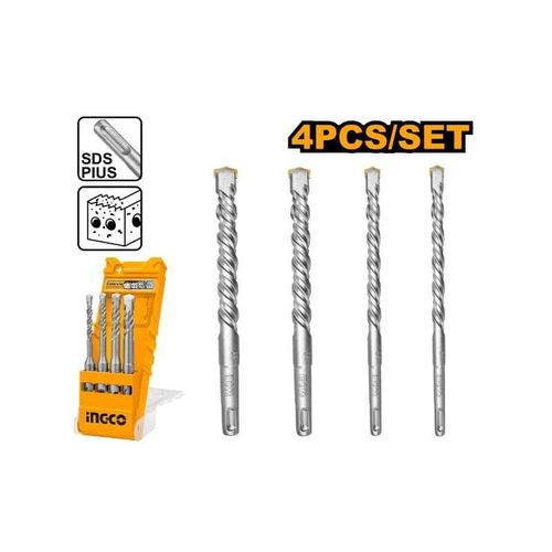 INGCO 4 Pieces SDS Plus Hammer Drill Bits Set - Silver