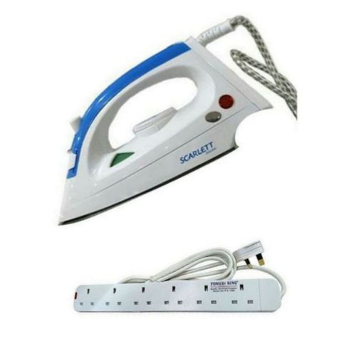 Steam Portable Dry Flat Iron + 6 Way Power King Exension  - White