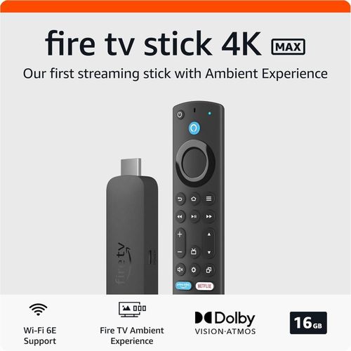 Amazon Fire TV Stick 4K Max 2nd Gen Streaming Device, Supports Wi-Fi 6E, free & live TV without cable or satellite. Visit The Fire TV Store -Black