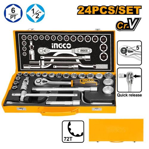 INGCO HKTS0243 - 24 Pcs 1/2" Socket Set - Orange