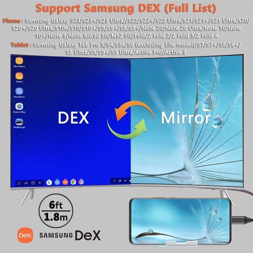 USB-C to DisplayPort Adapter, Thunderbolt 3FT Long, DP 1.4, Compatible with Samsung Galaxy S20, LG G8, OnePlus 7 Pro, HTC U11+