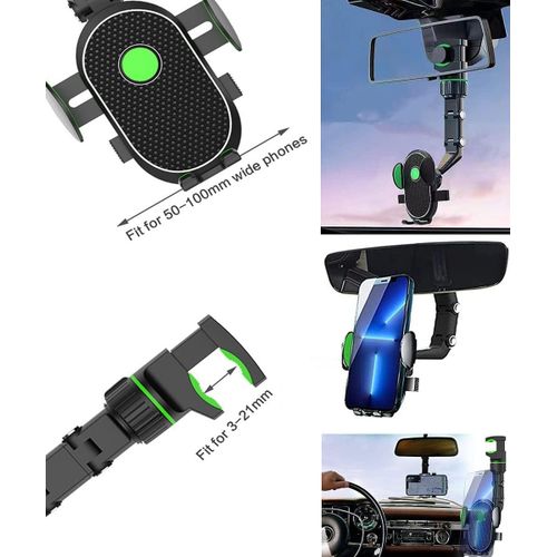 Car Mirror Phone Holder Mount, Upgraded Multifunctional Pop Rearview Mirror Phone Holder Car Accessories, 360° Car Rearview Mirror Mount Phone GPS Holder Cell Phone Stand for Car Desk Gray