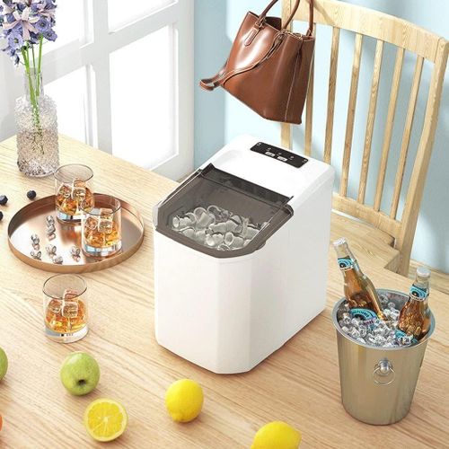 Ice Maker Machine for Countertop, Summer Chill on Ice, 9 ice Cubes in 6-8 Minutes, 26 Pounds in 24 Hours, Portable Electric Ice Cube Makers Counter Top Decent Snowy White with Scoop and Basket